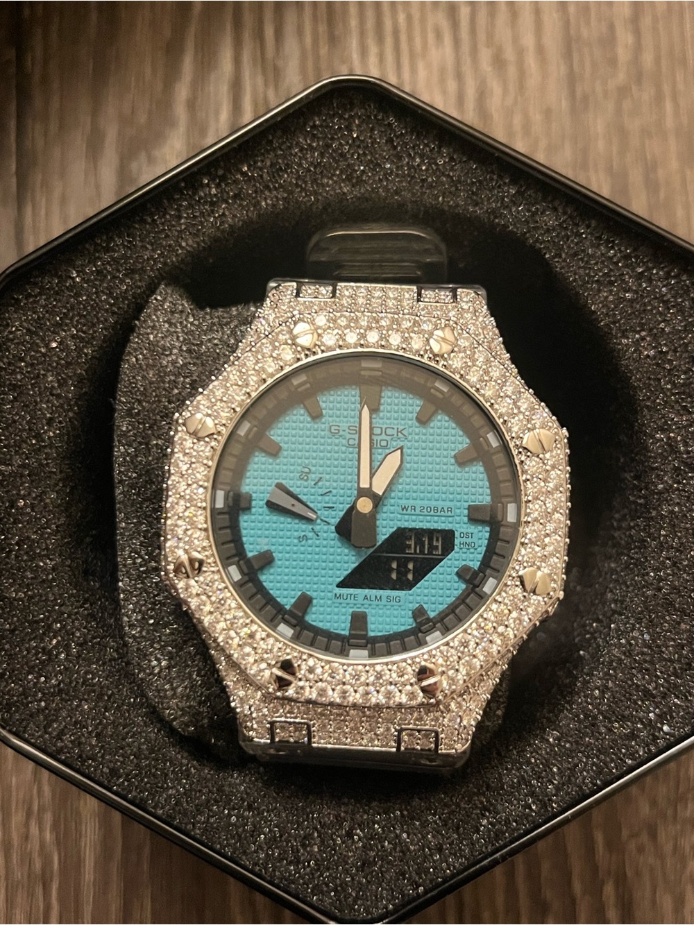 Casio G-Shock Turquoise Dial Watch with Crystal Bezel